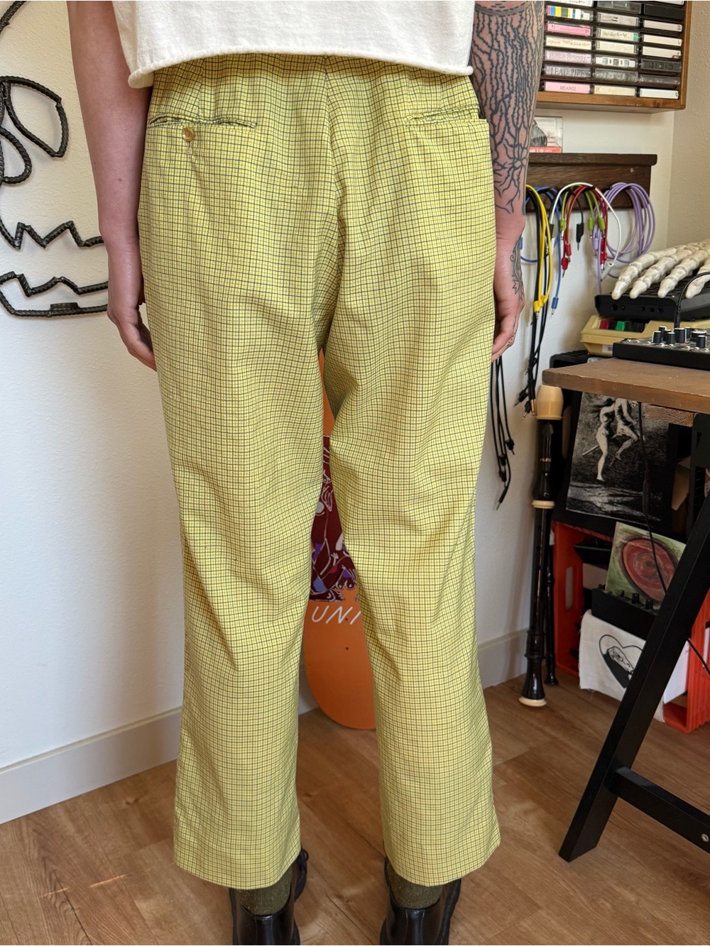 Vintage 60s Swagger Cinch Waist Plaid Trousers ~ 31 x 27 - Picture 4 of 9